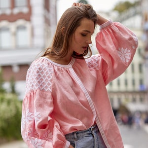 Pink  Еmbroidered blouse Boho Linen shirt.Ukrainian vyshyvanka. Embroidered blouse. Ukrainian folk shirt. Gift for Her. Gift for Girl