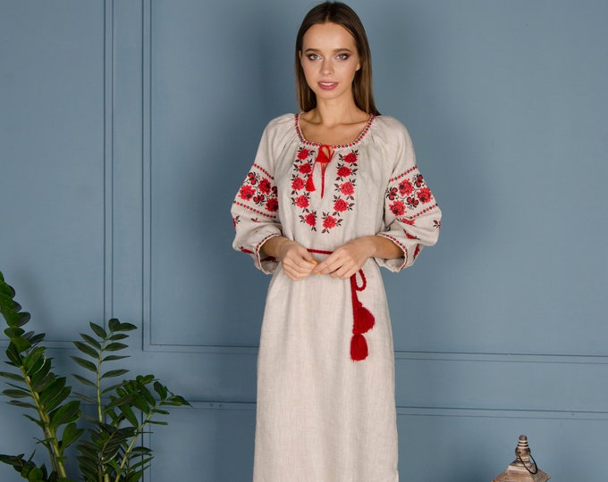 Linen Dress Ukrainian Vyshyvanka Dress. Traditional Vyshyvanka - Etsy