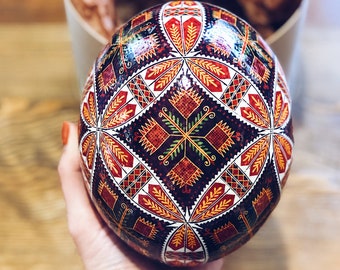 Ostrich egg, Pysanka, Easter Ostrich traditional Ukrainian, Easter table decor, Ukrainian hand painted egg, Easter eggs, Gift for Easter