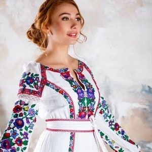 2024 White Wedding Embroidered Linen Dress vyshyvanka dress Boho, Gift for Her, Gift for Wife Women,Ukrainian folk, Lengen Kleed,Christmas image 1