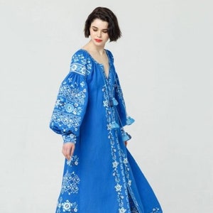 Blue Ukrainian vyshyvanka Embroidered Dress. Gift for Her. Girl. Wife. Boho Dress. Idea Independens ChristmasUkraine sellerMOTHERS DAY