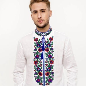 2025 White Ukrainian shirt for men Linen shirt, Men&#39;s embroidered shirt. Ukrainian vyshyvanka. Traditional Ukrainian shirts Gift  for Easter