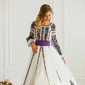 Vestido de novia blanco bordado, estilo bohemio, ideal para ella y para su esposa. Para mujer, estilo ucraniano, ropa de largo, Navidad.
