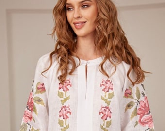 Ukrainian Embroidered Linen Blouse, Bohemian Vyshyvanka Shirt