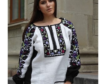 Exclusive design "Borshchivska" embroidery White Ukrainian Hand Embroidered blouse Vyshyvanka women's embroidery Ethnic Flower Spring