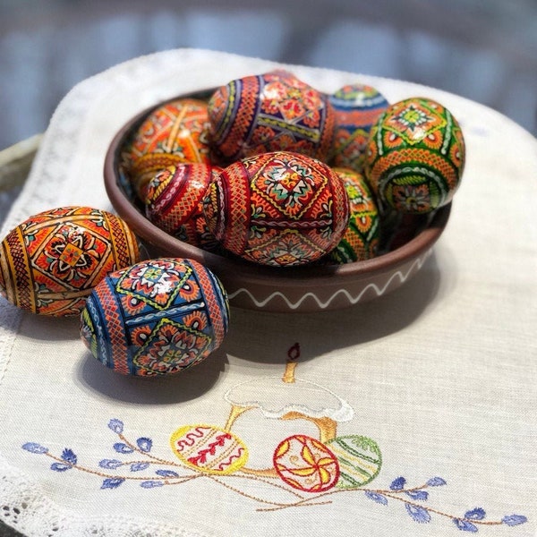 Set 6 Easter wooden eggs, Ukrainian traditional pysanky, Hand painted ornament eggs, Ukraine souvenir and gift Hand made painting