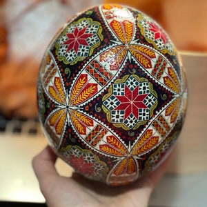 Ovo de avestruz, presente feito à mão, Pysanka real, Páscoa Avestruz pysanka tradicional ucraniano, ovo pintado à mão ucraniano, presente para a Páscoa