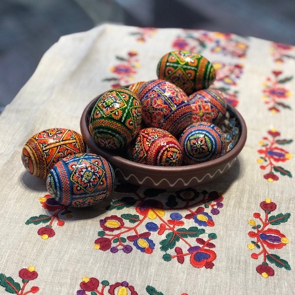 Set 6 Easter wooden eggs, Ukrainian traditional pysanky, Hand painted ornament eggs, Ukraine souvenir and gift Hand made painting