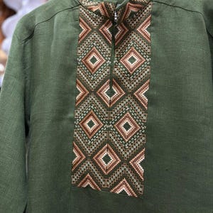 2025 Green Ukrainian shirt for men. Linen shirt, Men&#39;s embroidered shirt.Ukrainian vyshyvanka. Traditional Ukrainian shirts Gift  for Easter