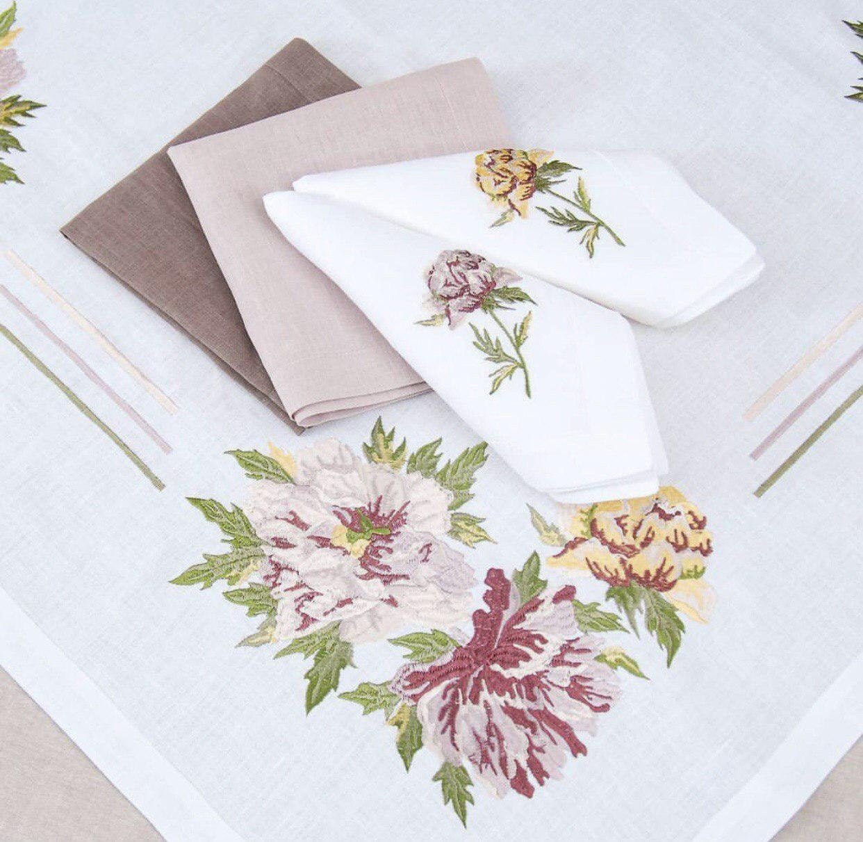 テーブルクロスセット 90×90cm + ナプキン4枚、刺繍入りテーブルクロス