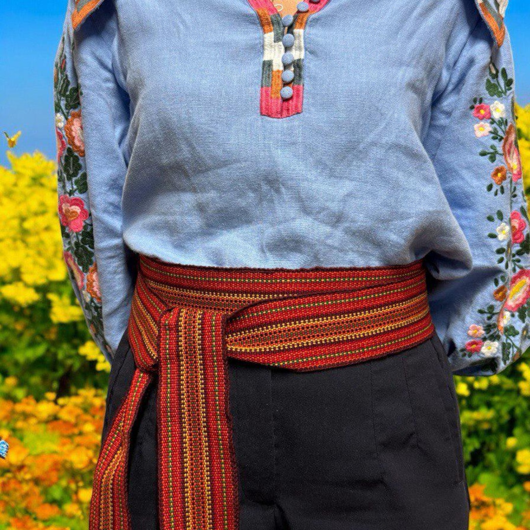4461 Ukrainian Hand Woven Homespun Hutsul Belt Blue Yellow Krayka Ukrainian Hand Woven Homespun Hutsul Belt Blue Yellow Krayka  main image 4