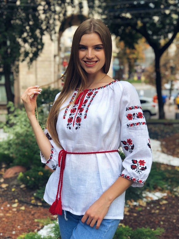 Camicia Ucraina Ricamata Boho Vyshyvanka In Lino Verde - Donna, Taglia Personalizzata