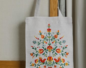 Bolso tote de lino bordado: bolso de playa floral
