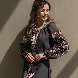Gray Embroidered dress Boho. Ukrainian vyshyvanka linen dress  Ukrainian folk dress, Ukrainian, Gift for Her Ukraine seller Christmas gift
