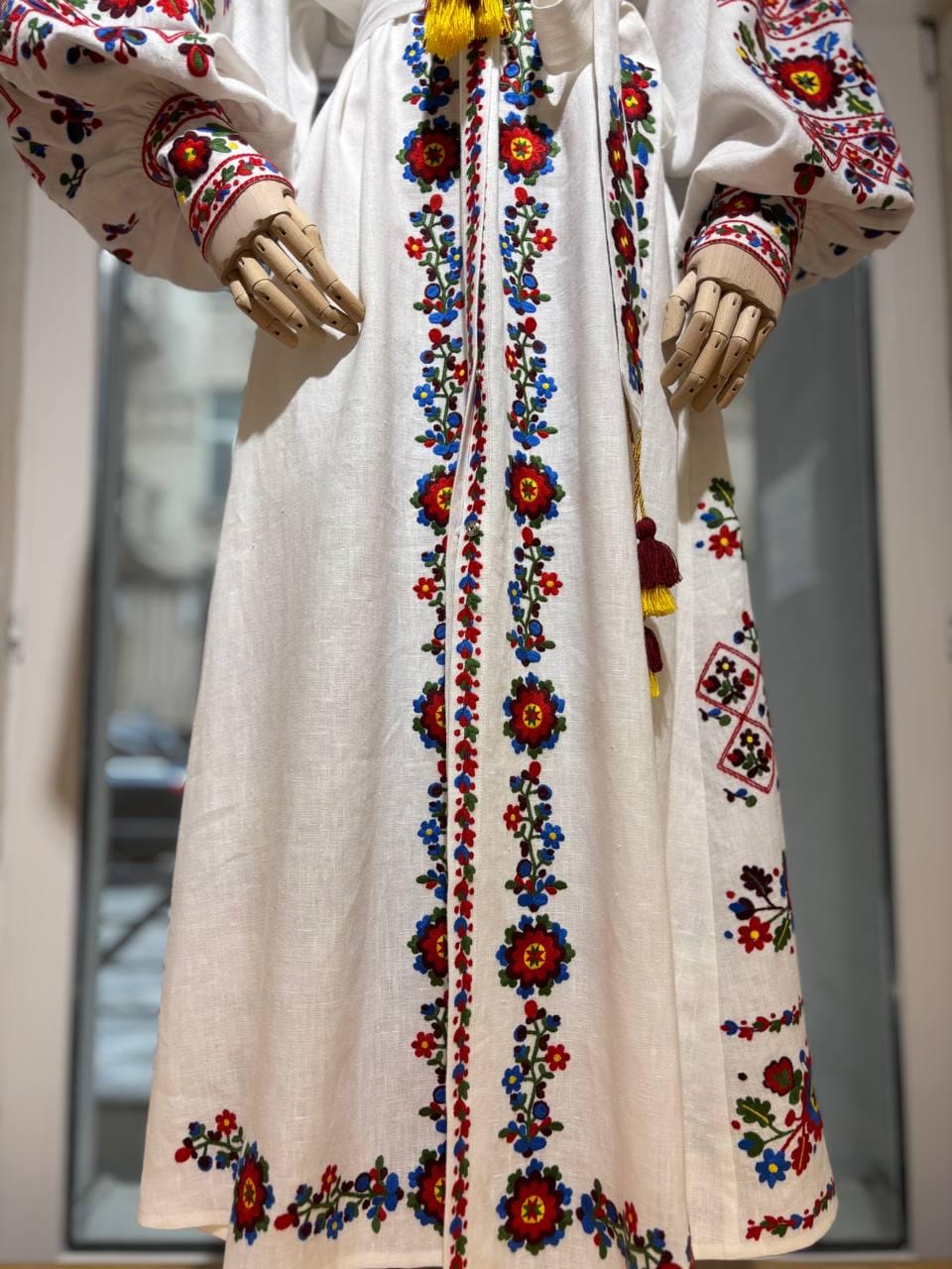White Linen Ukrainian Vyshyvanka Dress, Embroidered Boho Wedding