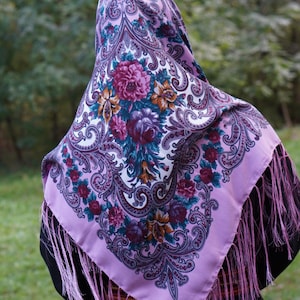 Pink Ukrainian shawl 80% Wool, Gift for Mom Traditional Ukrainian scarf, Hijab, Gifts for women, Daughter scarf flower, Floral shawl