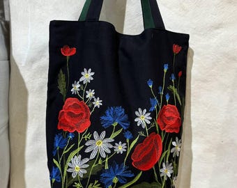 Bolso tote de lino bordado: bolso de playa floral