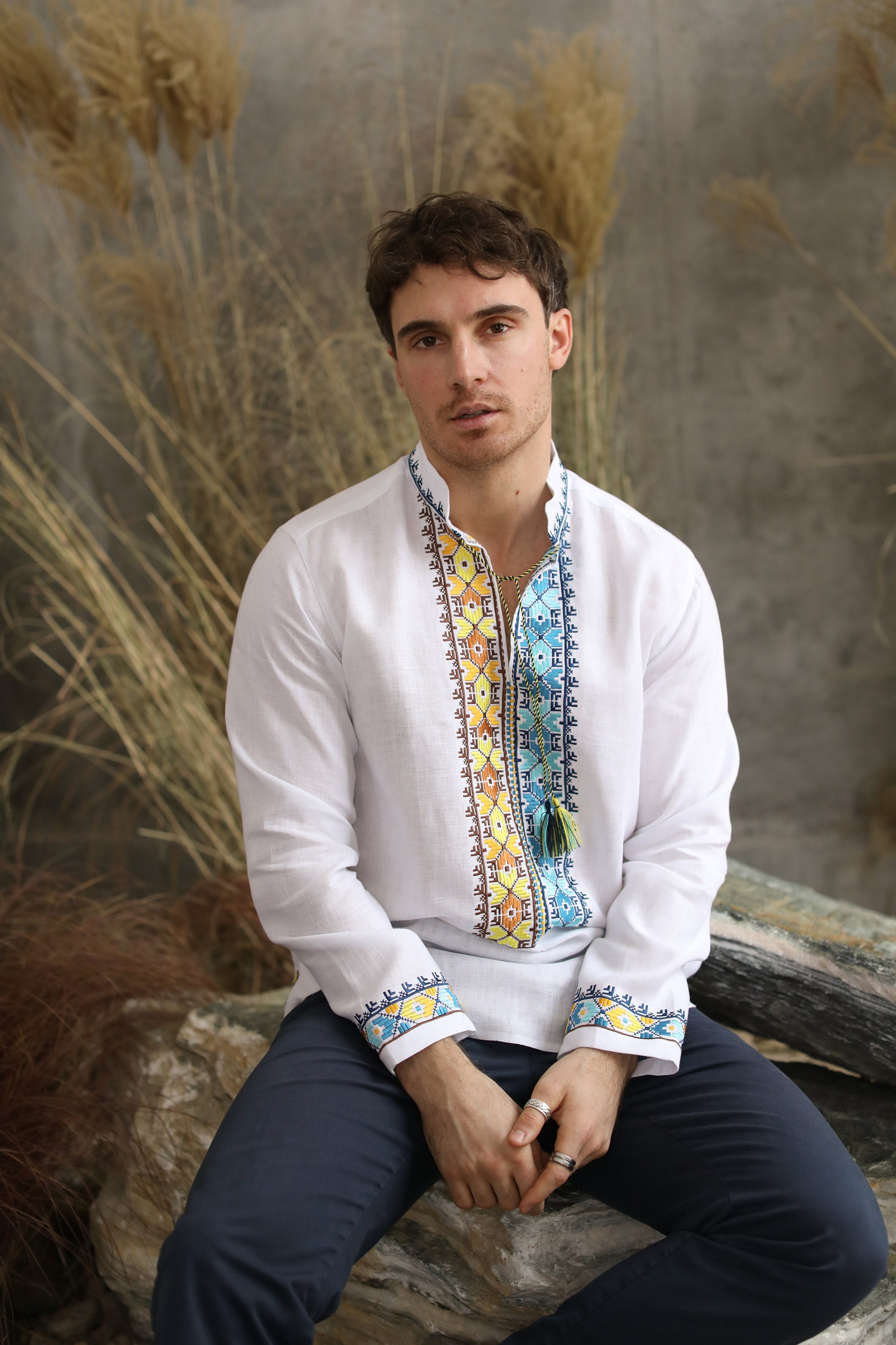 mens white embroidered dress shirt Men's White Paisley Shirt