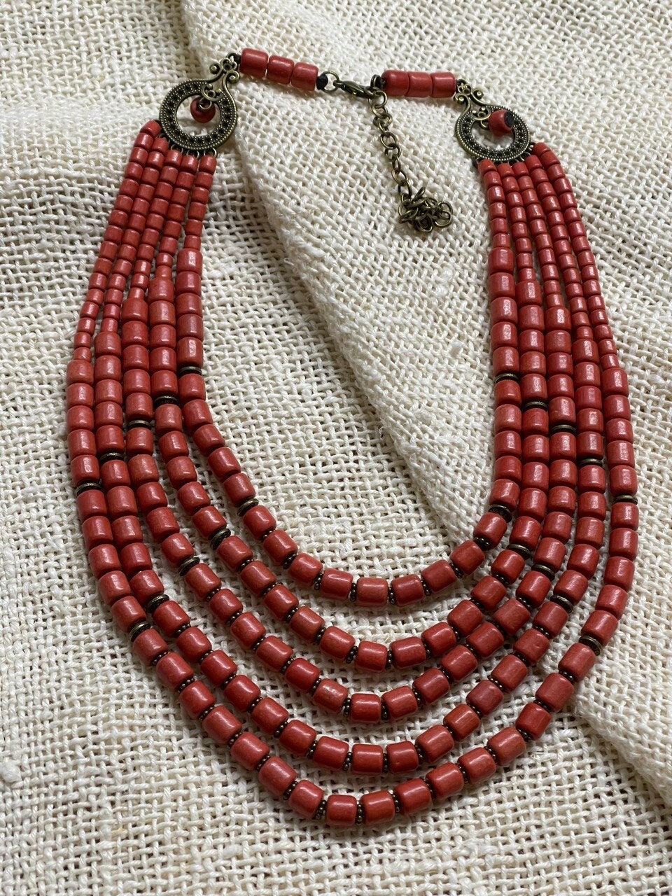 Red Ukrainian Traditional Necklace Ceramic Beads Ceramic Hutsul