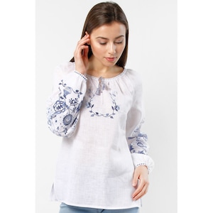 White Linen blouse Embroidered &quot;Tree of life&quot; Ukrainian vyshyvanka tunic ukrainian embroidered bohemian ethnic shirt peasant, Gift for Her