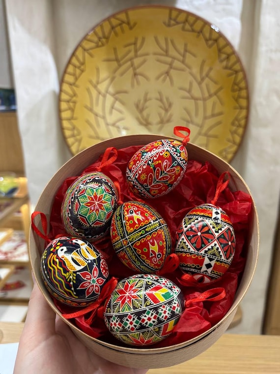 Set of 6 Traditional Ukrainian Pysanky Wooden Easter Eggs 2.25 Inc AEVVV Traditional Ukrainian Nesting Dolls Set 6 pcs - Matryoshka