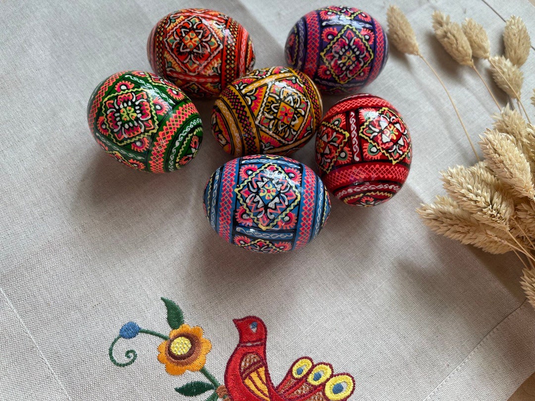 Set 6 Easter Wooden Eggs, Ukrainian Traditional Pysanky, Hand Painted ...