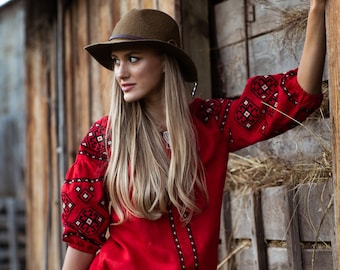 Red Embroidered  Linen blouse Ukrainian vyshyvanka, Blouse Red Vyshyvanka blouse, Women Blouses, Gift for Girl, Her Gift for Mom
