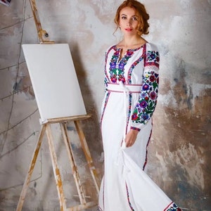 2024 White Wedding Embroidered Linen Dress vyshyvanka dress Boho, Gift for Her, Gift for Wife Women,Ukrainian folk, Lengen Kleed,Christmas image 3