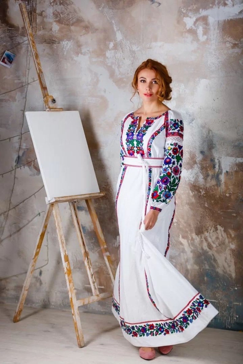 2024 White Wedding Embroidered Linen Dress vyshyvanka dress Boho, Gift for Her, Gift for Wife Women,Ukrainian folk, Lengen Kleed,Christmas image 3