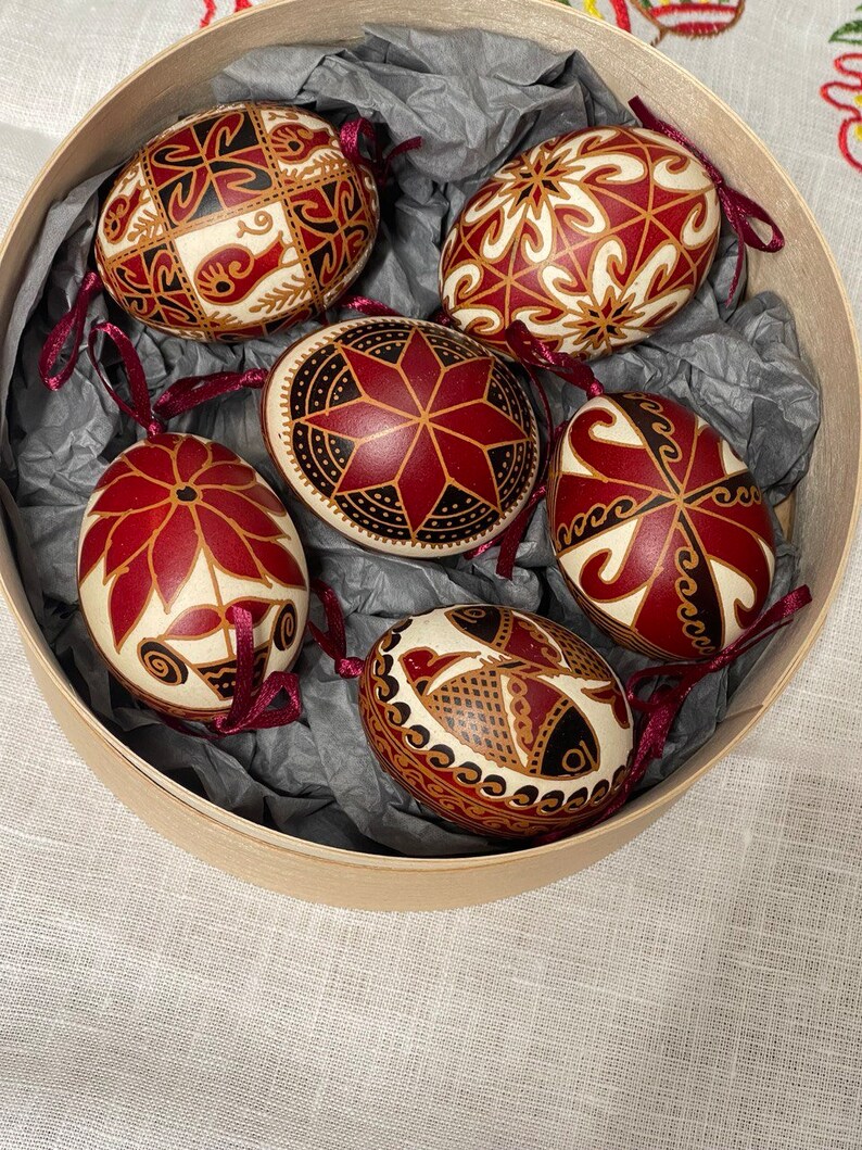 SET 6 Eggs Pysanka Real Chicken Handmade Gift Ukrainian Pysanky Chicken ...