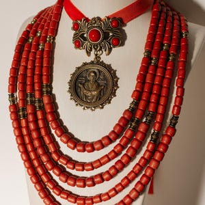 Red ceramics Necklace  Ukrainian Traditional necklace Jewelry Handmade fireplace beads Ethnic Gift for Her Gift for Wife