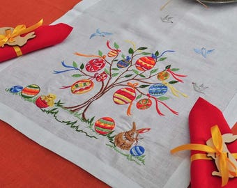 Tischdecke 140 x 40 cm, Tischläufer, weiß, bestickt, ukrainische Stickerei, Ostertischdecke, Ostergeschenk für Mutter
