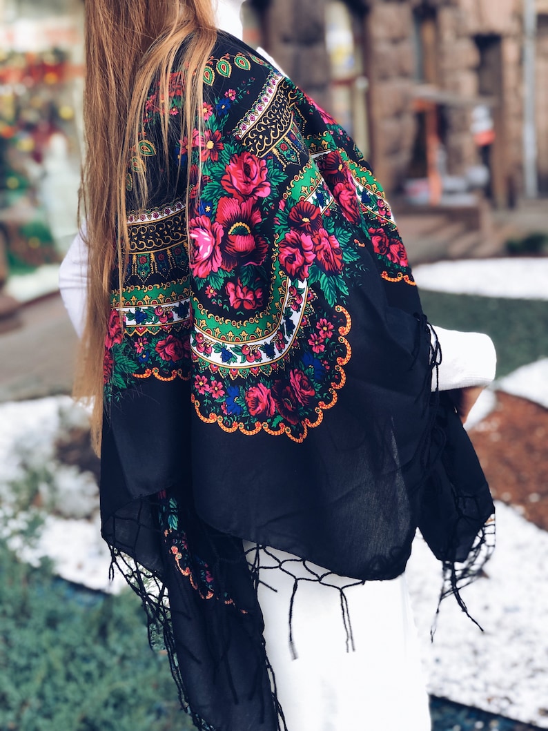 Ukrainian scarf shawl, Traditional giftsChristmas for women, bohemian scarf flower, Big Folk Scarf, Large Ukrainian Ethnic, Ukraine seller image 3