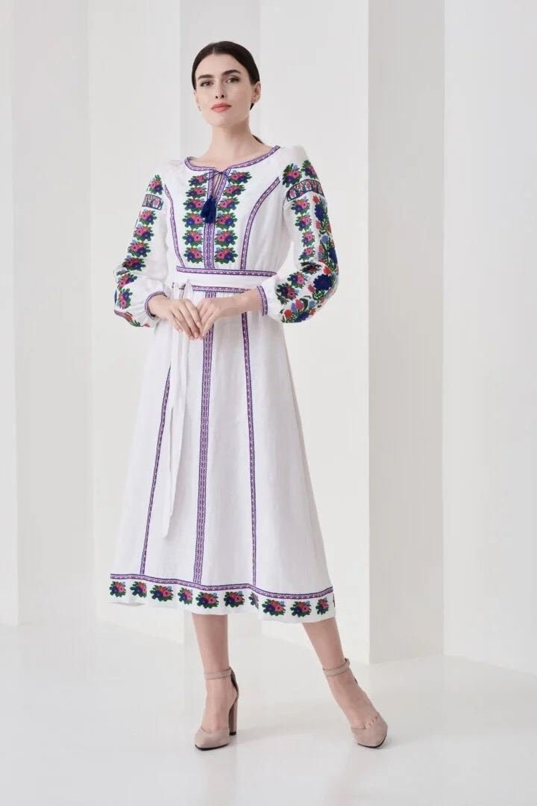 White Wedding Embroidered Linen Dress Vyshyvanka Dress Boho, Gift for ...
