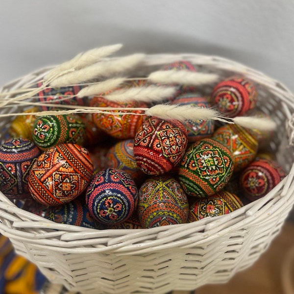 Set 50 Easter wooden eggs, Ukrainian traditional pysanky, Hand painted ornament eggs, Ukraine souvenir and gift Hand made paintingChristmas