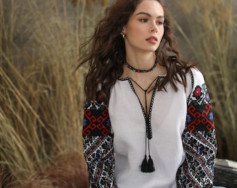 White Embroidered blouse Borshchiv region Women Blouses Gift for Her Ukraine seller Gift for EasterLimited Edition vyshyvanka