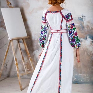 2024 White Wedding Embroidered Linen Dress vyshyvanka dress Boho, Gift for Her, Gift for Wife Women,Ukrainian folk, Lengen Kleed,Christmas image 4