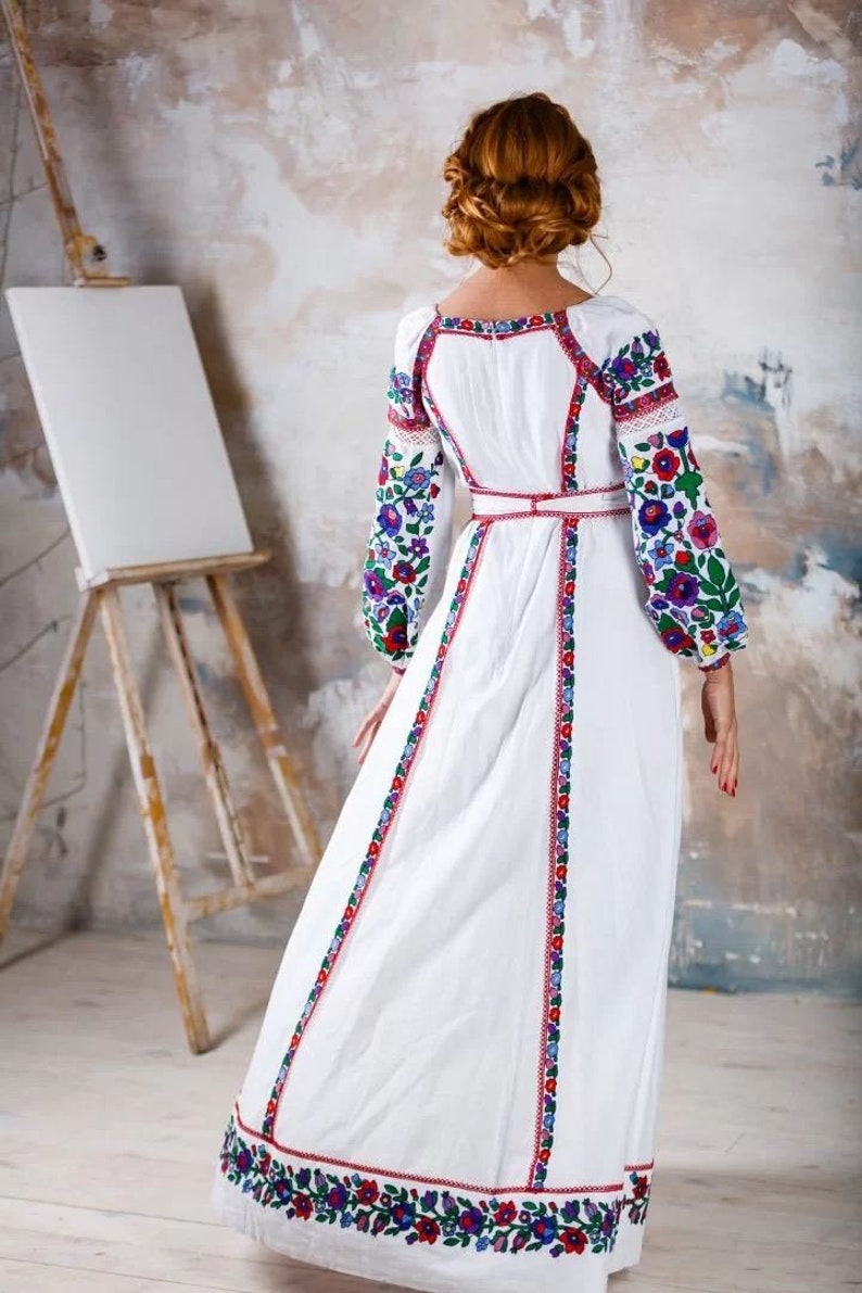 2024 White Wedding Embroidered Linen Dress vyshyvanka dress Boho, Gift for Her, Gift for Wife Women,Ukrainian folk, Lengen Kleed,Christmas image 4