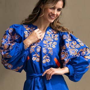Blue linen dress Embroidered dress Boho Ukrainian vyshyvanka Ukrainian folk dress, Ukrainian, Gift for Her Ukraine seller