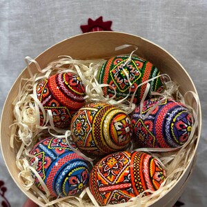 Set 6 Easter Wooden Eggs With Wooden Box, Ukrainian Traditional Pysanky ...