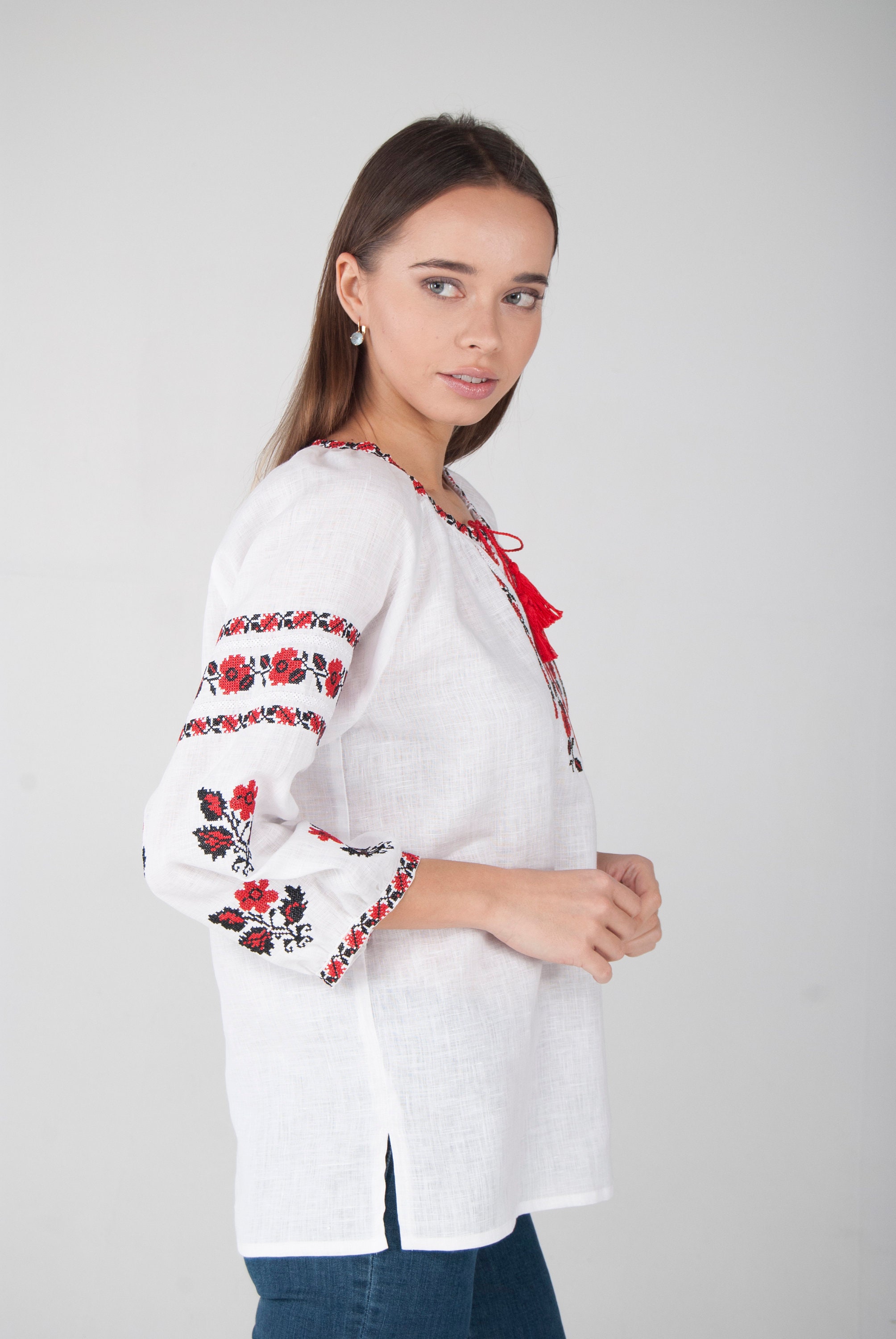 White Linen Blouse Embroidered Ukrainian Vyshyvanka | Etsy