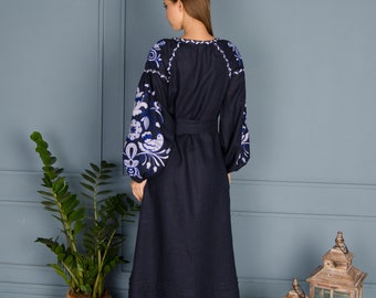 sachin and babi light blue dress White Embroidered Neck T-Back Maxi Dress– UsTrendy main image 1