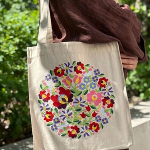 Embroidered linen bag, Linen bag, Organic bag  Bright embroidery, Gift for mother ,Her, Flower beach bag, Summer tote bag