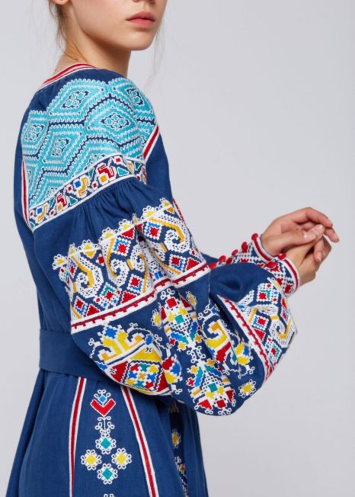 Blue Ukrainian Embroidered Vyshyvanka LINEN Dress. Boho Dress. Gift for ...