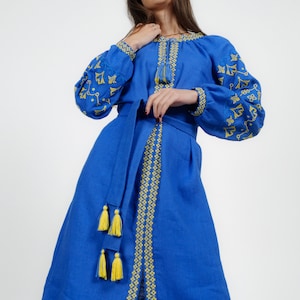 Blue Embroidered Dress Ukrainian vyshyvanka linen dress Boho. Ukrainian folk dress, Ukrainian, Gift for Her Ukraine seller Chic Stylish