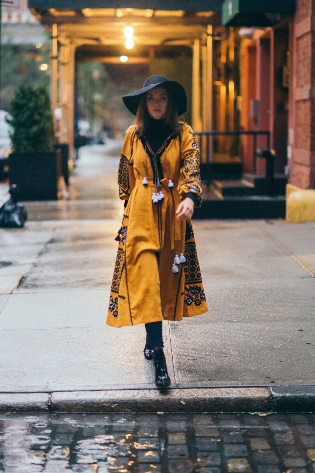 2025 Yellow Ukrainian Embroidered Dress Linen Etnic Vyshyvanka Boho ...