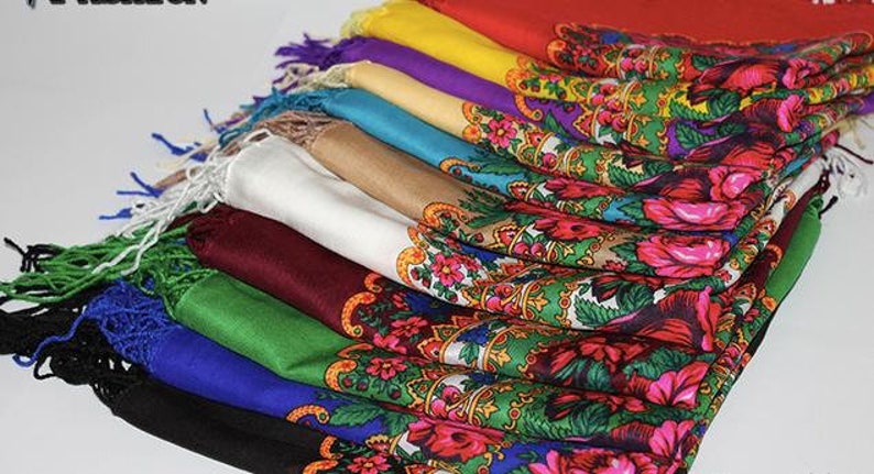 Ukrainian scarf shawl, Traditional giftsChristmas for women, bohemian scarf flower, Big Folk Scarf, Large Ukrainian Ethnic, Ukraine seller image 1
