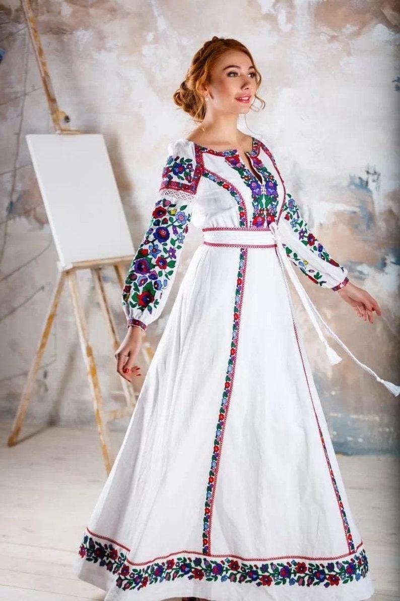 2024 White Wedding Embroidered Linen Dress vyshyvanka dress Boho, Gift for Her, Gift for Wife Women,Ukrainian folk, Lengen Kleed,Christmas image 1