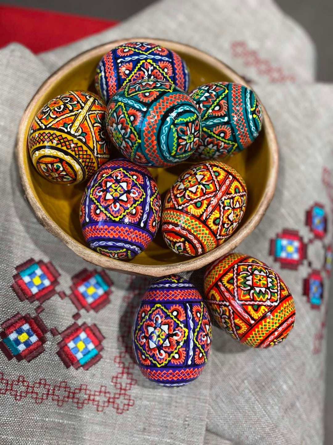 Set 6 Easter Wooden Eggs, Handmade Gift Ukrainian Traditional Pysanky ...