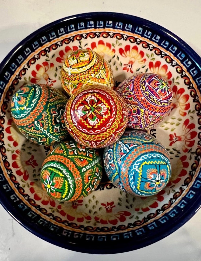 Set 6 Easter Wooden Eggs, Handmade Gift Ukrainian Traditional Pysanky